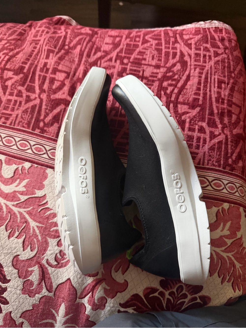 OOFOS Black Slip-On Platform Sneakers with White Sole - Picture 8 of 11